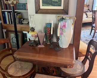 Eastlake Parlor table -large variety of cane bottom chairs