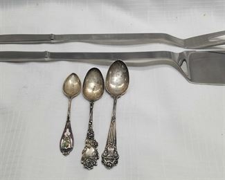 Sterling Silver Spoons And Stainless BBQ Tools