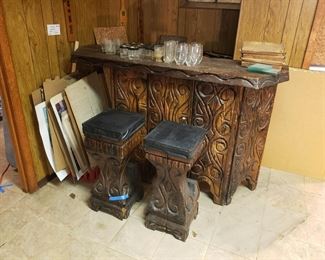 Vintage Witco Medieval bar w/ 2 stools