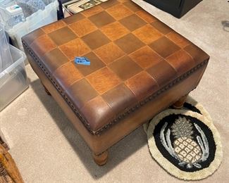 All Leather Checkerboard Pattern Ottoman