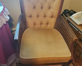 MCM cane/upholstered -gold-side chair 