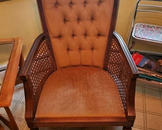 MCM cane/upholstered -orange-side chair