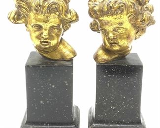 BORGHESE Gilt Plaster Cupid Bust Bookends Italy
