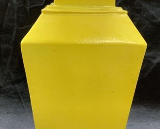 Signed Chinese Yellow Ceramic Square Vase

