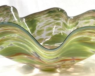 Scalloped Art Glass Centerpiece Bowl Vessel
