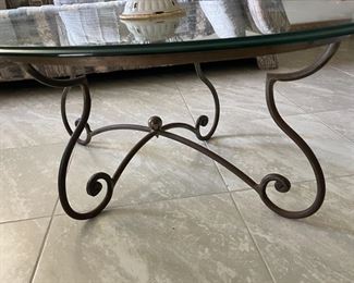 Decorative metal and glass top coffee table. 