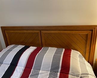 Queen headboard, firm mattress and box spring and frame.