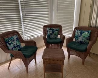 3 wicker chair set with small wicker table