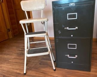  Metal File Cabinet and Stool