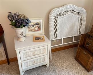 Wicker Night Stand and Twin Headboard