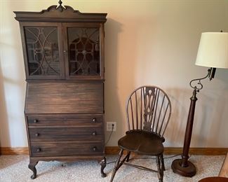 Vintage Drop Front Desk, Chair and Floor Lamp