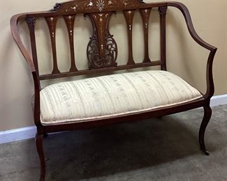 CIRCA 1860 VICTORIAN MOTHER OF PEARL INLAID SETTEE