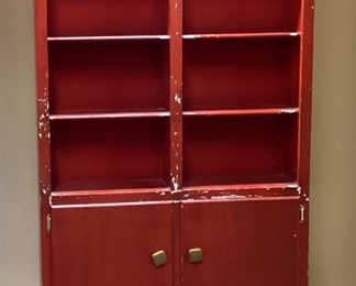 RED PAINTED BOOKCASE w CABINETS