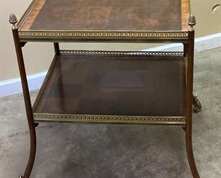 VTG. TWO TIER MAHOGANY & BRASS SIDE TABLE