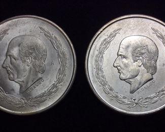 (2) 1952 SILVER MEXICAN COINS, 5 PESO