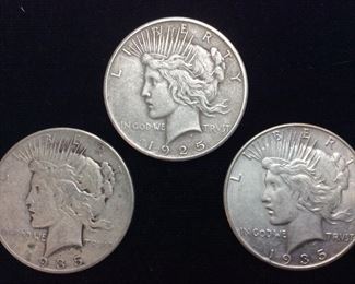 (3) 1925 & 2 1935 SILVER PEACE DOLLARS