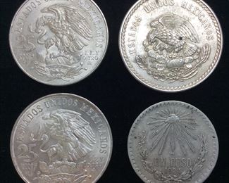 (4) SILVER MEXICAN COINS, 1924, 1948 & 1968