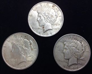 (3) 1922 & TWO 1924 SILVER PEACE DOLLARS