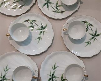 Set of 6 Craftman - Bamboo Design Luncheon Plates with Matching Teacups