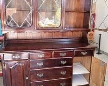 Vintage Solid Wood China Cabinet with  Leaded Glass Doors