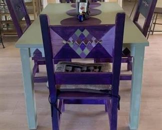 Bright & Cheery Hand Painted Solid Wood Dining Table with 6 Matching Chairs