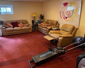 Brown Leather Couch, Brown Leather Recliner, Brown Leather Love Seat, Total Gym