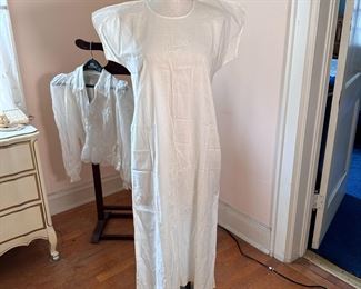 Vintage cap sleeve slip dress, night gown with embroidered front, minor staining, size XS/S