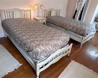 Dixie Furniture French Provincial twin bed frames and matching nightstand