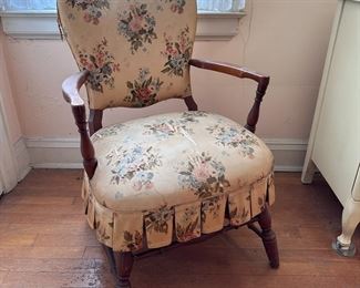 Vintage boudoir armchair, some wear to upholstery and arms show nail holes from previous arm cushions 34"H x 22"W 