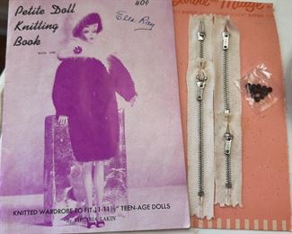 Petite Doll Knitting Book by Lakin 1962 and zippers for Miss Barbie and Fashion Queen Barbie