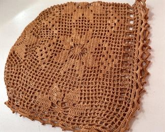 Vintage crocheted baby bonnet, evenly aged color