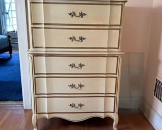 Dixie Furniture French Provincial tall 5-drawer chest, some wear and discoloration 46"H x 32"W x 20"D