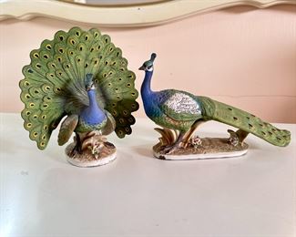 Lefton China pair of Peacock figurines 6"H