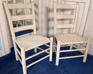 Pair of small ladder back Shaker chairs in white 32"H x 18"W