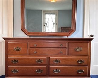8-Drawer dresser with mirror, Chatham Cherry finish, some divided drawers, minor wear 30"H x 58"W x 20"D