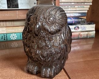 Glass 'Wise Old Owl' coin bank 5"H