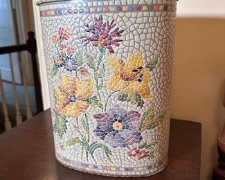 Vintage Weibro (Chicago) mosaic pattern metal waste basket, some oxidation on inside