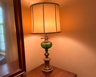 Vintage optic green lamp, repair is needed to neck, 28"H