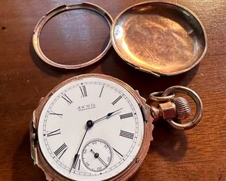 Waltham pocket watch plated watch  ca 1890, crystal is missing and cover hinge damaged, not working