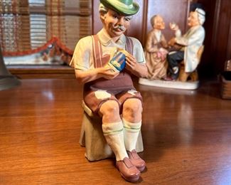 Vintage Japan painted pottery German man figurine, some chips to paint, 8"H