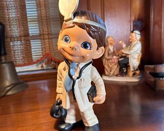 Vintage boy doctor ceramic figurine by Atlantic 10"H