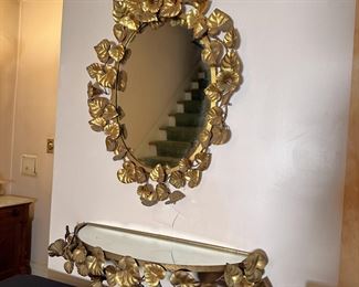 Charleton Hand Decorated mirror and mirrored shelf 27"H x 20"W