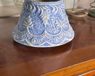 Blue and white jar candle shade 7"W