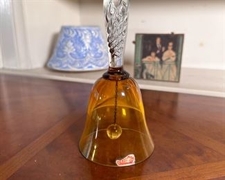 Amber and clear glass bell 6"H