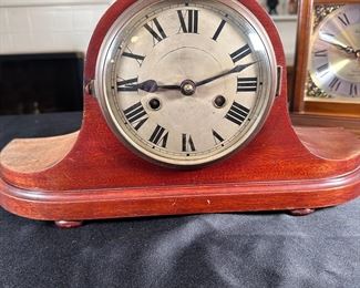 Unmarked mantle clock, some wear to finish, working but has been wound tightly 8"H x 16"W