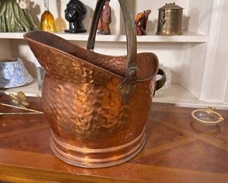 Metal coal bucket with hammered copper finish 11"H x 10"W