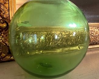 Green blown glass ball ornament 3"