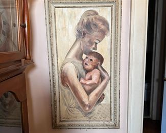 Vintage painting of mother and infant by Anderson 36" x 20"
