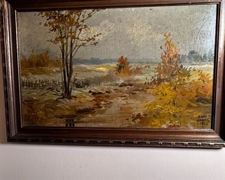 Fall Landscape oil painting by O. Ben Baker, 1926, 14" x 21"