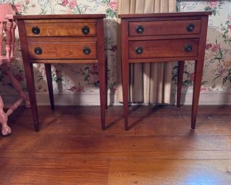 Pair of Cherry Valley Stickley 2-drawer bedside tables, both in good condition with minor wear and marks, one has inside lower drawer showing some wear 26"H x 18"W x 16"D
